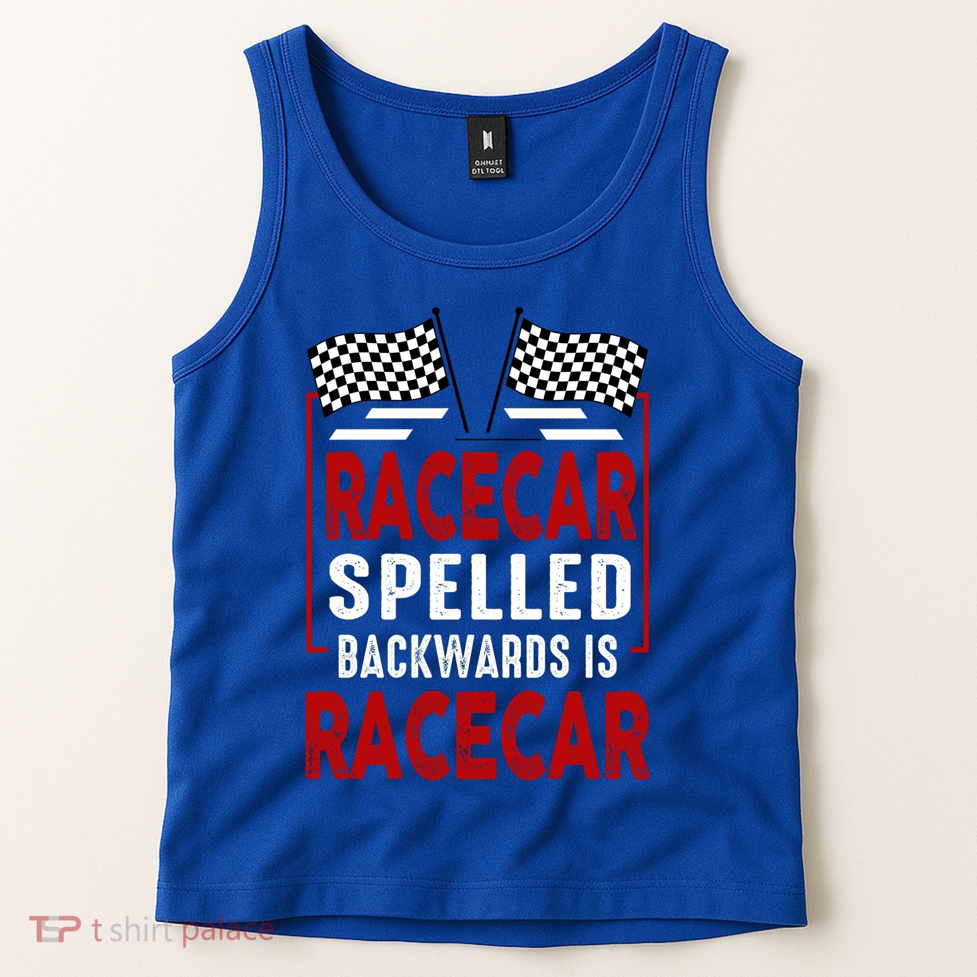 Racecar Spelled Backwards Funny Car Mechanic Race Car Tank Top