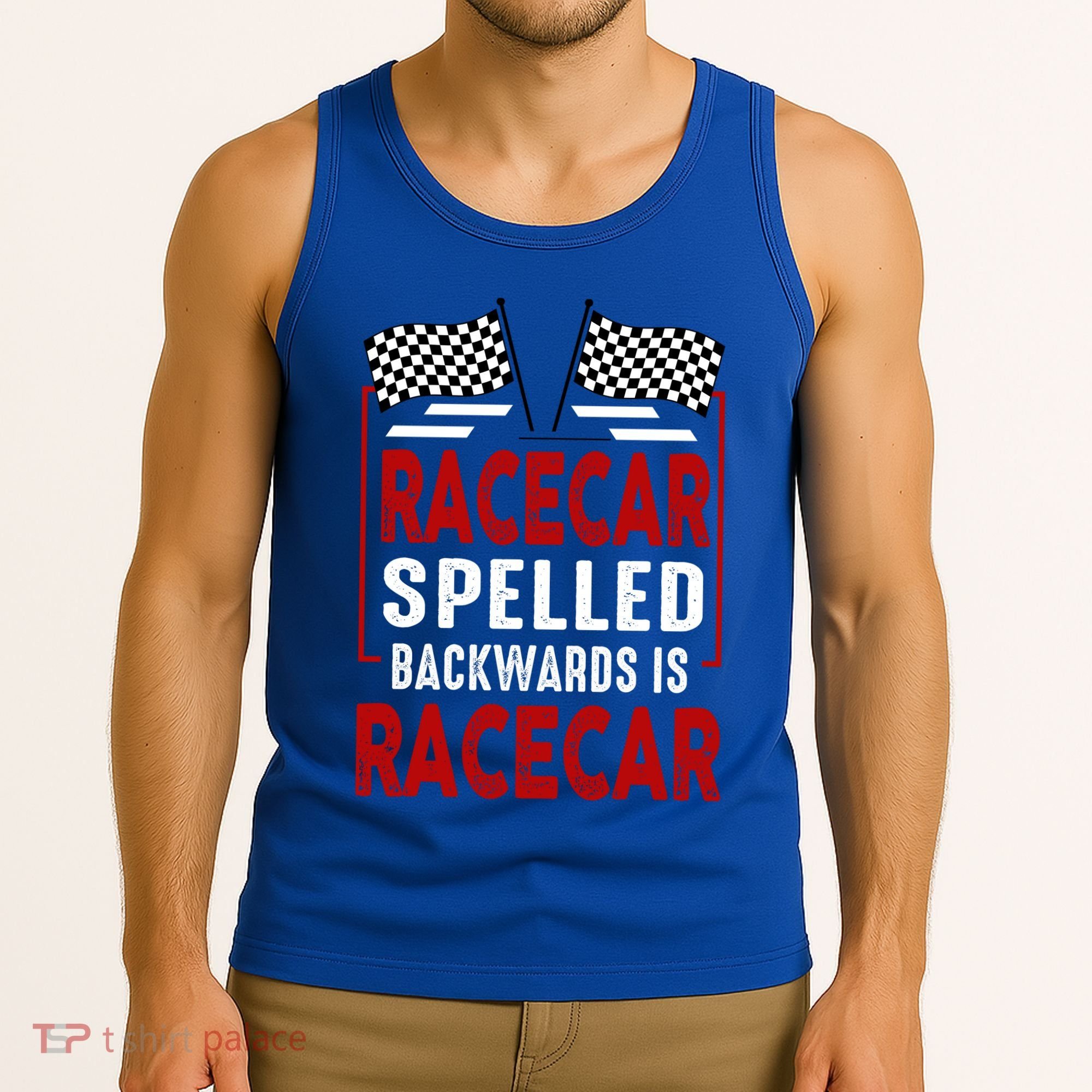 Racecar Spelled Backwards Funny Car Mechanic Race Car Tank Top