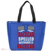 Racecar Spelled Backwards Funny Car Mechanic Race Car Tote Bag thumb 0