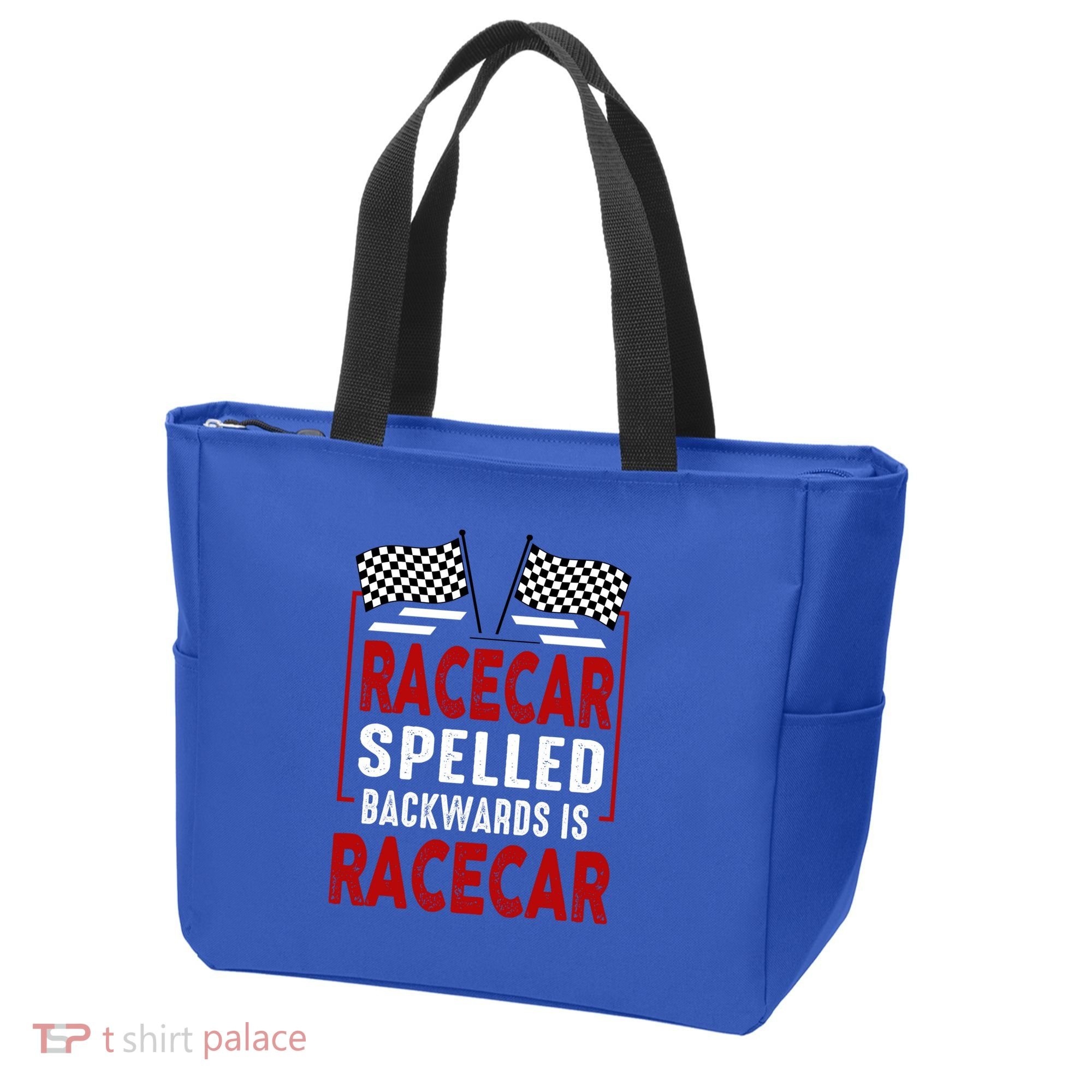 Racecar Spelled Backwards Funny Car Mechanic Race Car Tote Bag