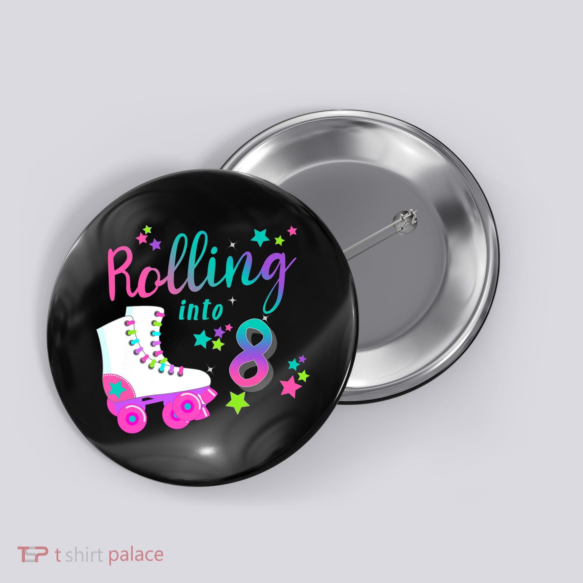 Roller Skate Birthday Shirt 5th 80's Outfit Decades Party Button