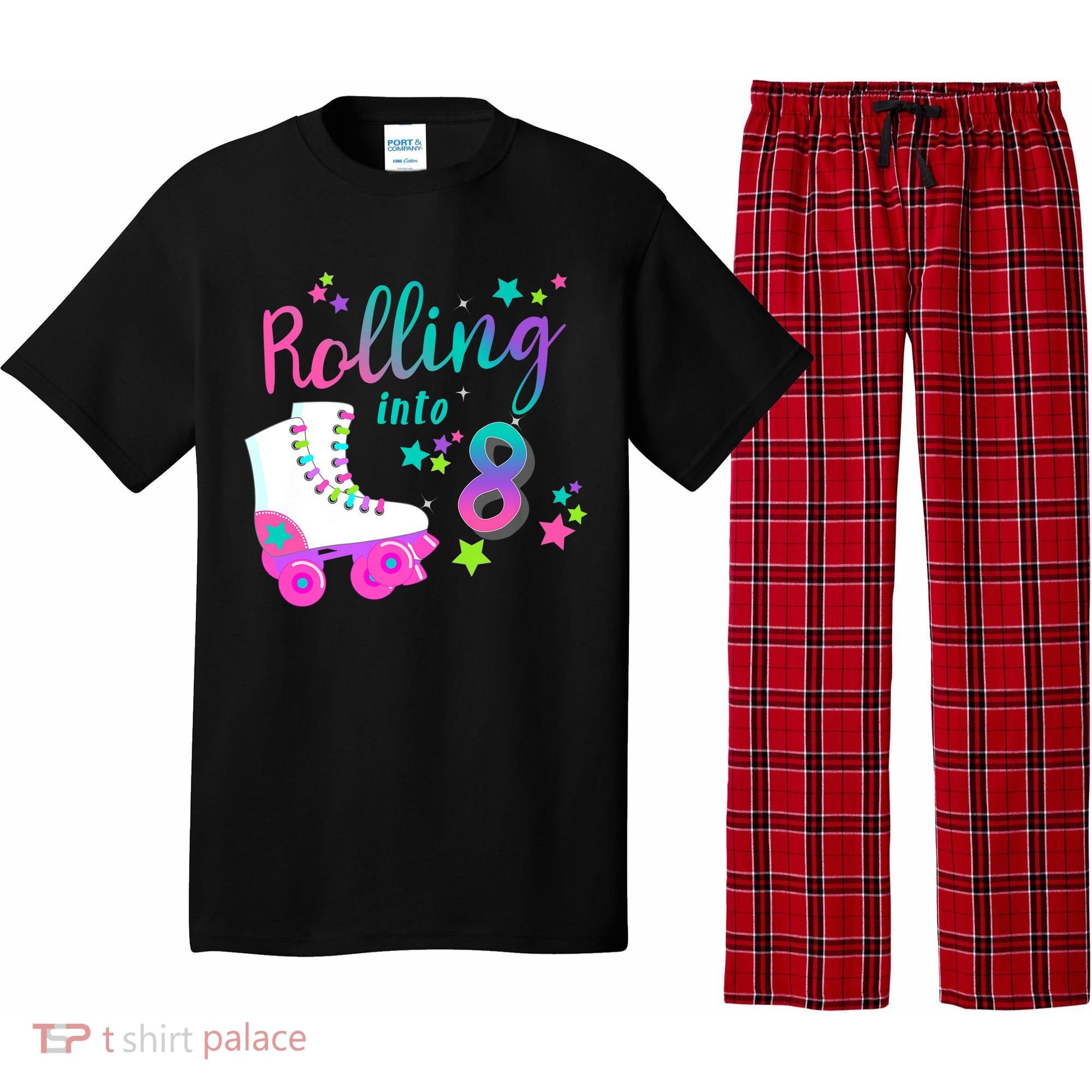 Roller Skate Birthday Shirt 5th 80's Outfit Decades Party Pajama Set