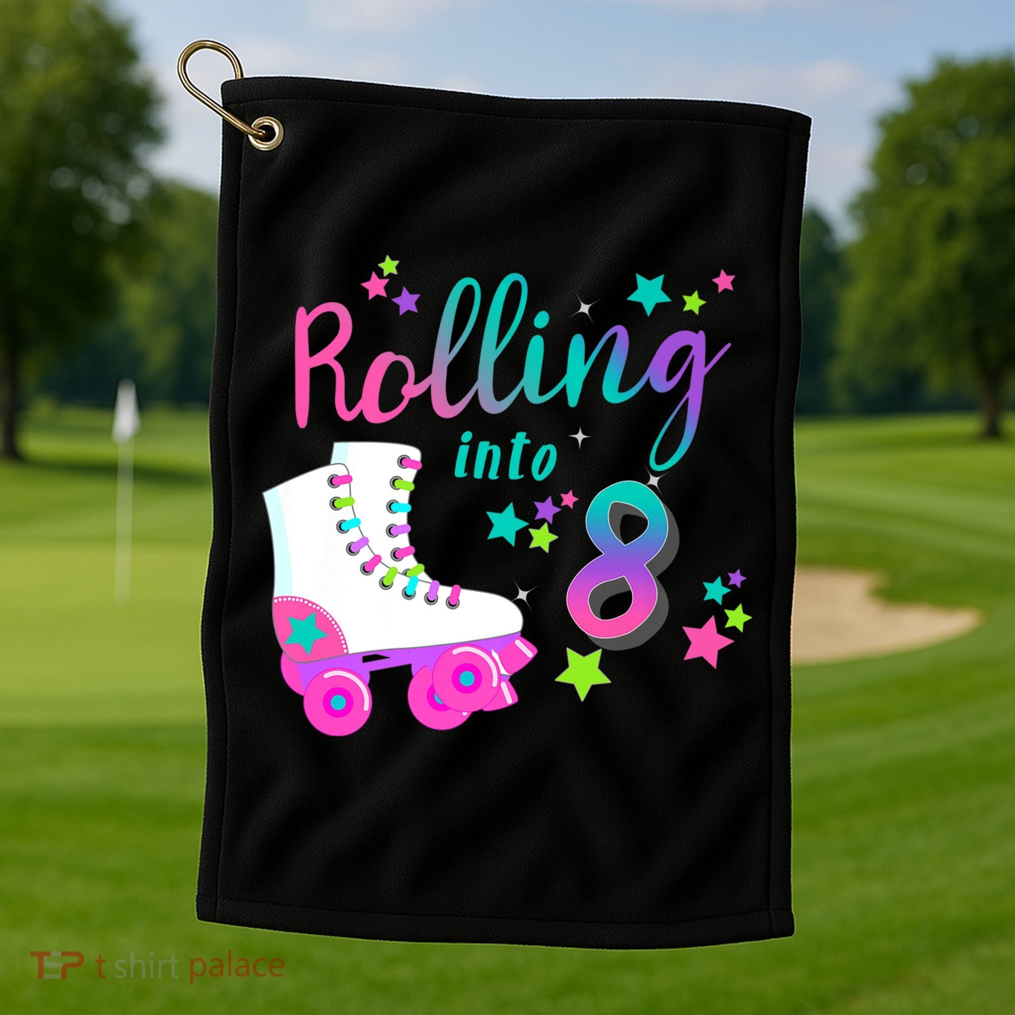 Roller Skate Birthday Shirt 5th 80's Outfit Decades Party Golf Towel