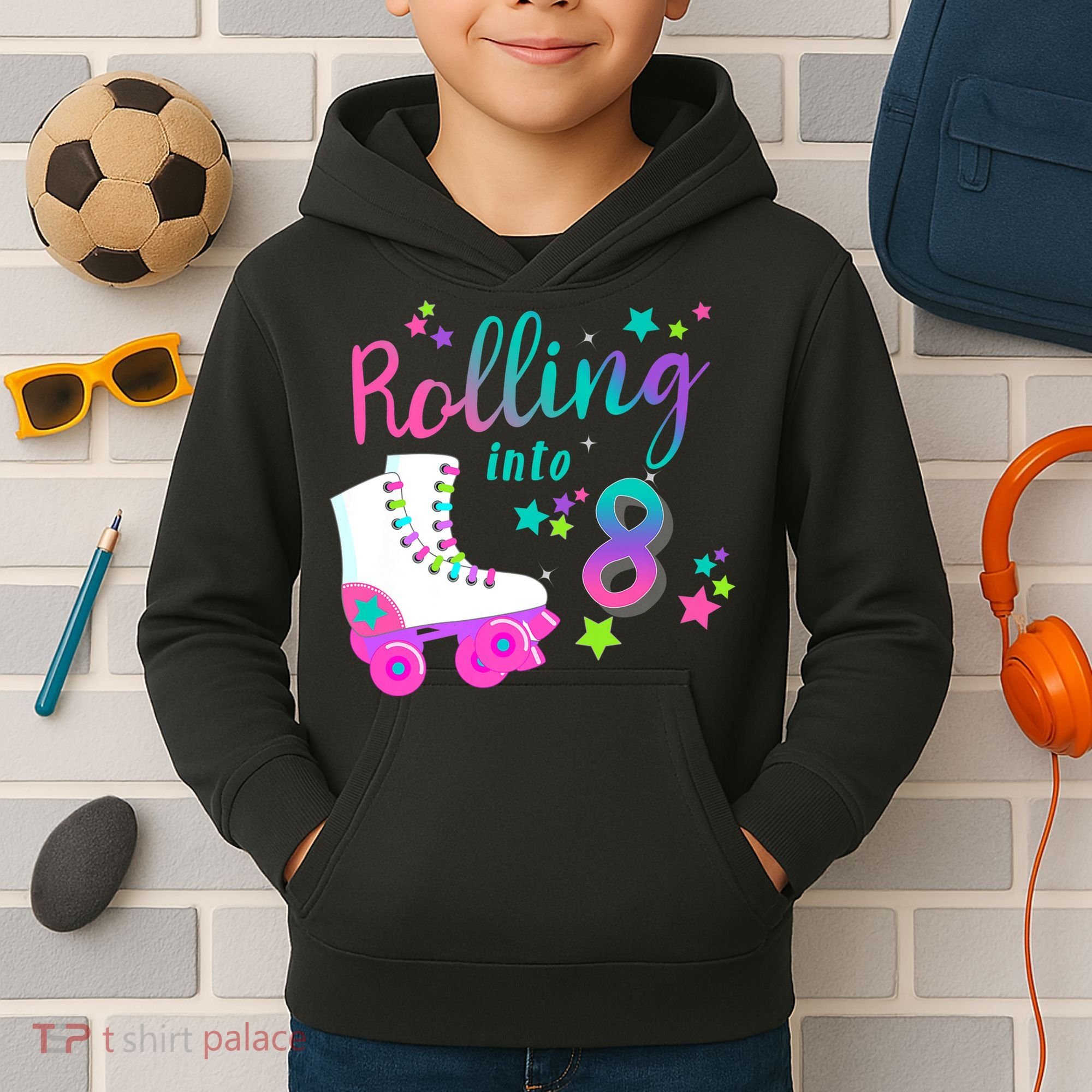 Roller Skate Birthday Shirt 5th 80's Outfit Decades Party Kids Hoodie
