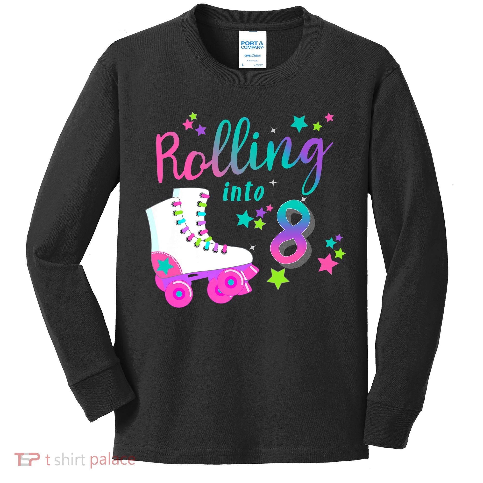 Roller Skate Birthday Shirt 5th 80's Outfit Decades Party Kids Long Sleeve Shirt