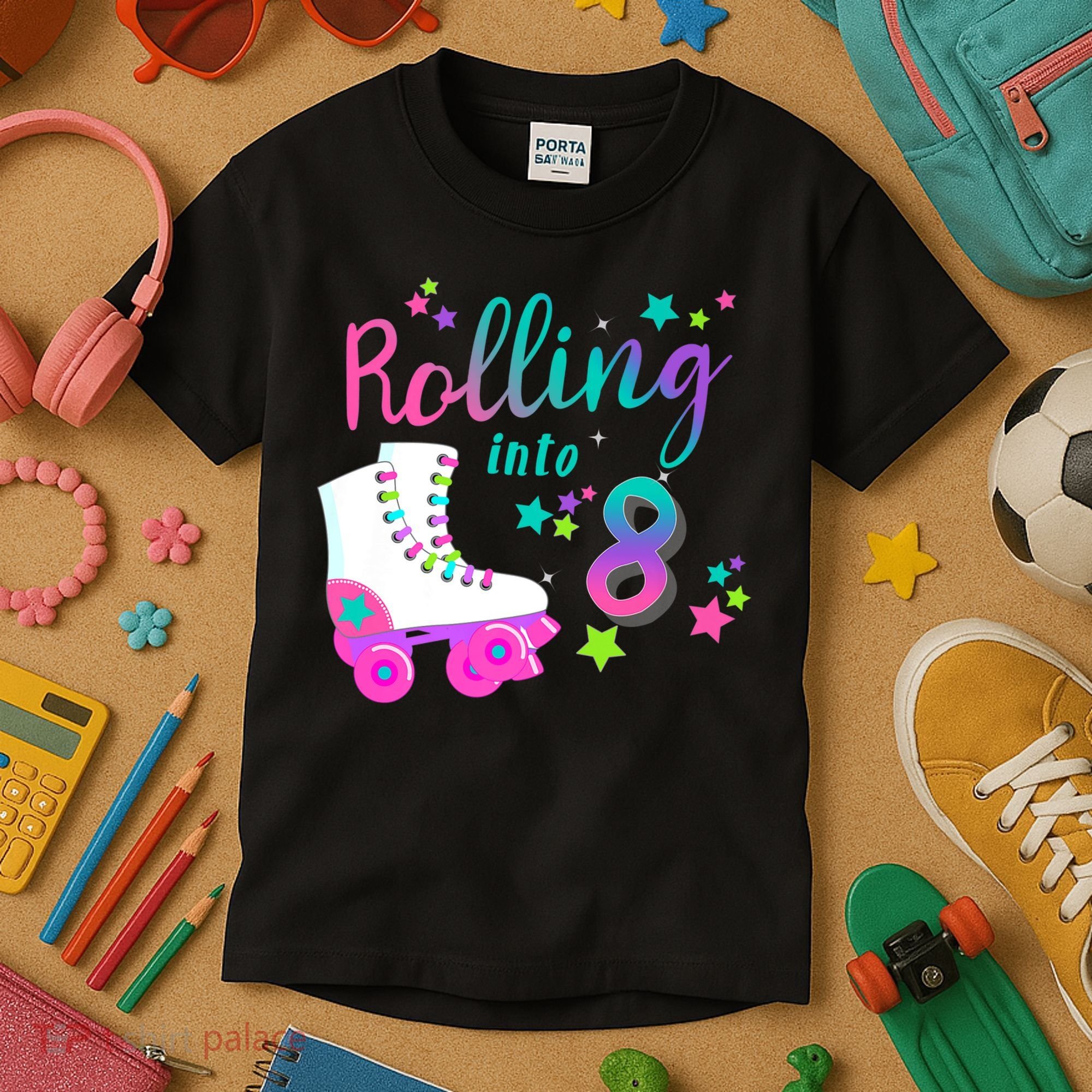 Roller Skate Birthday Shirt 5th 80's Outfit Decades Party Kids T-Shirt