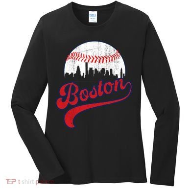 Retro Skyline Boston Baseball Meaningful Gift Women's Long Sleeve Shirt