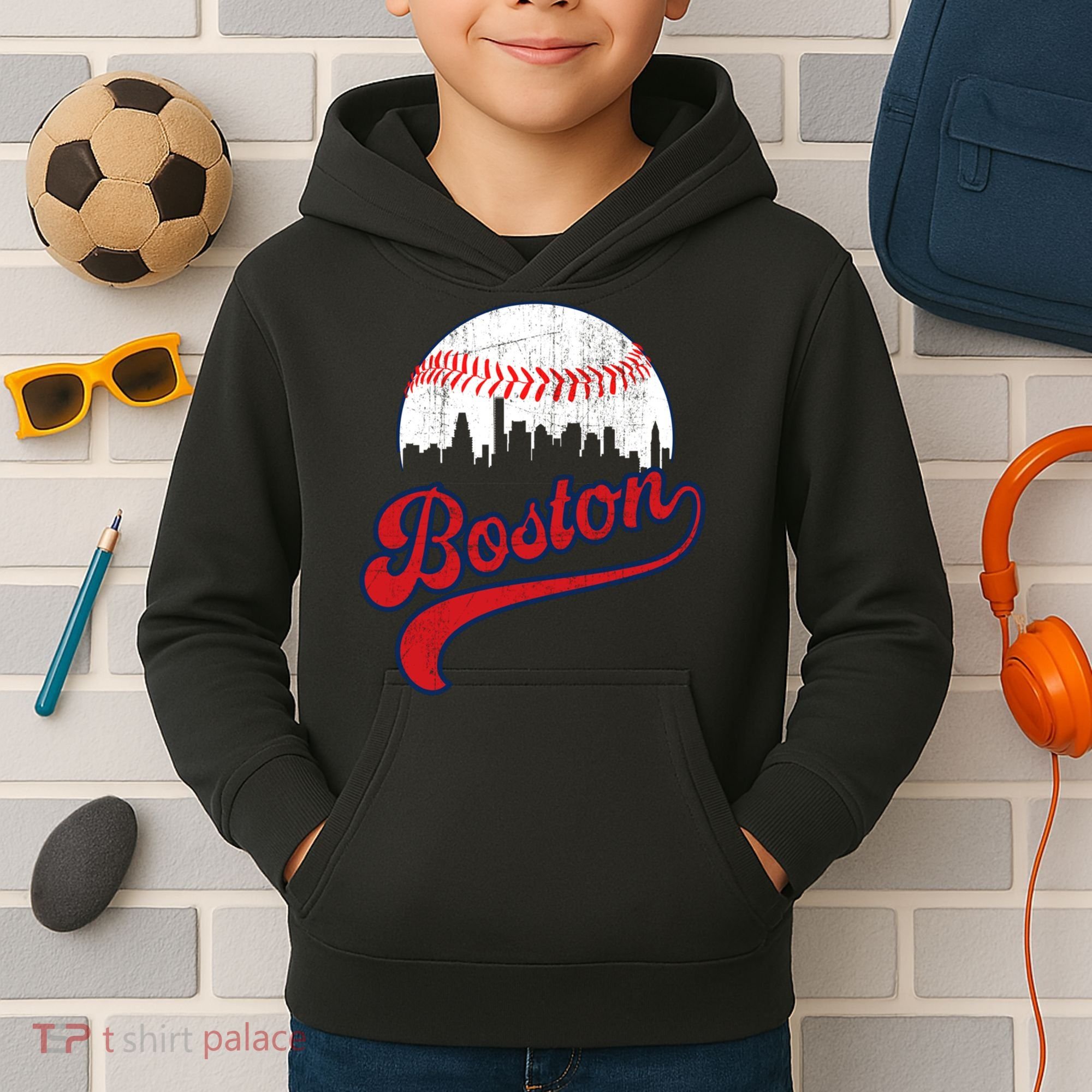 Retro Skyline Boston Baseball Meaningful Gift Kids Hoodie