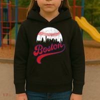 Retro Skyline Boston Baseball Meaningful Gift Kids Hoodie thumb 3