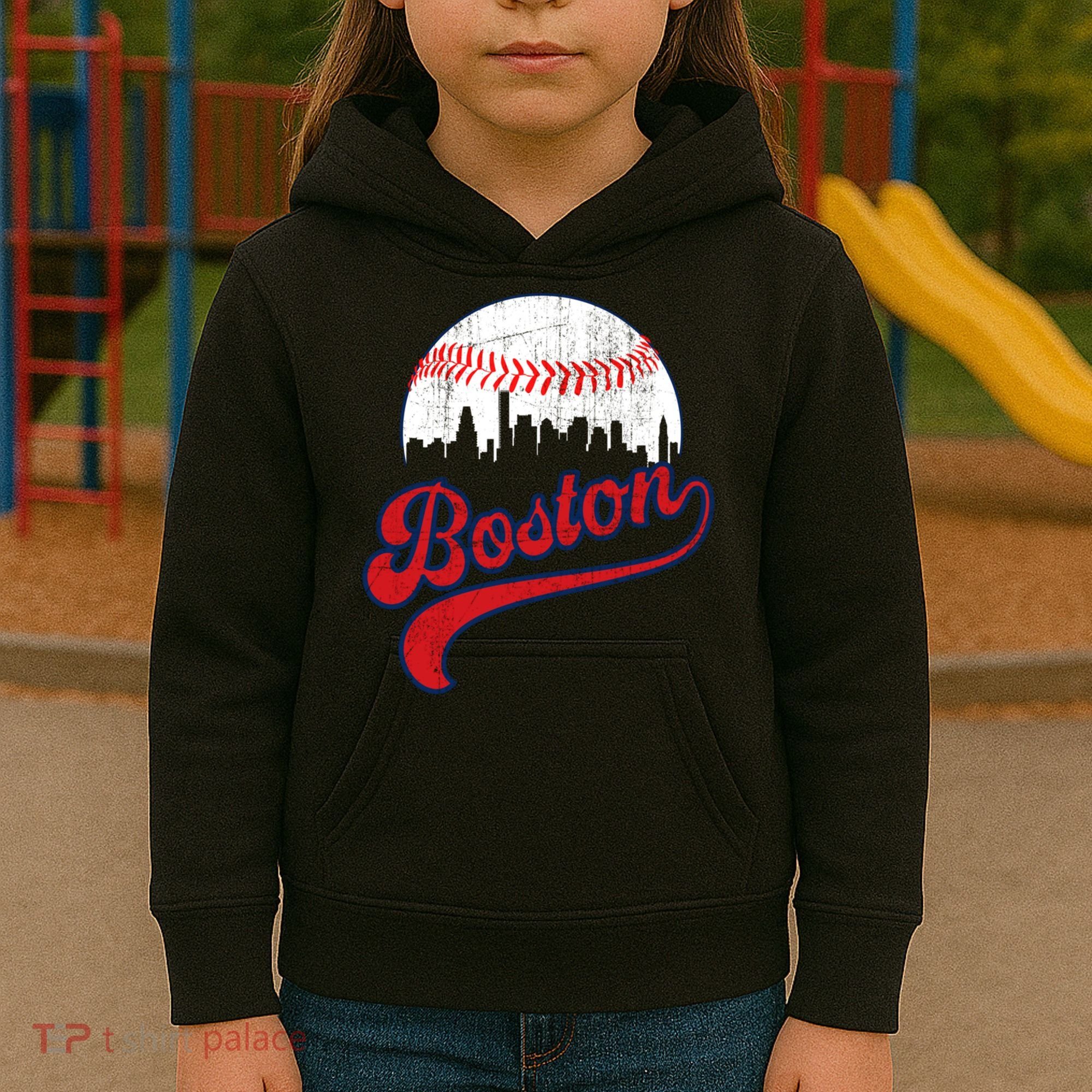 Retro Skyline Boston Baseball Meaningful Gift Kids Hoodie