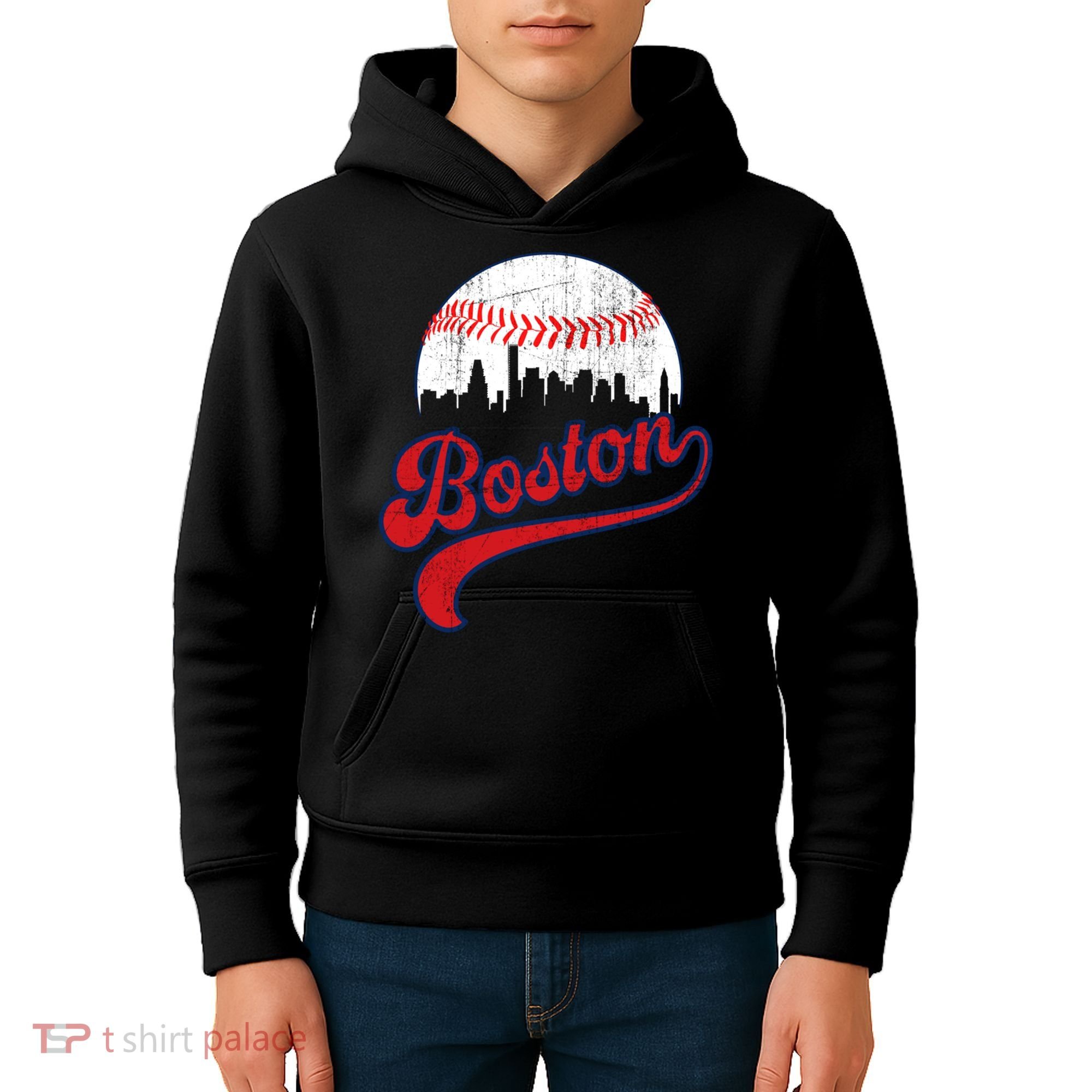 Retro Skyline Boston Baseball Meaningful Gift Kids Hoodie
