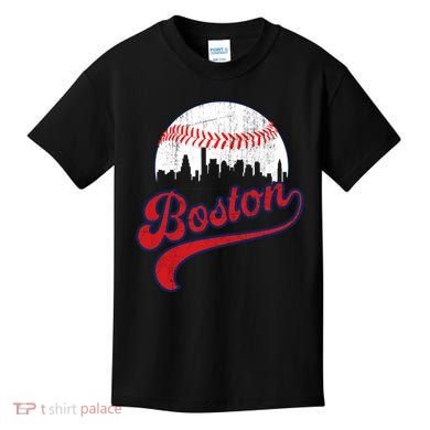 Retro Skyline Boston Baseball Meaningful Gift Kids T-Shirt