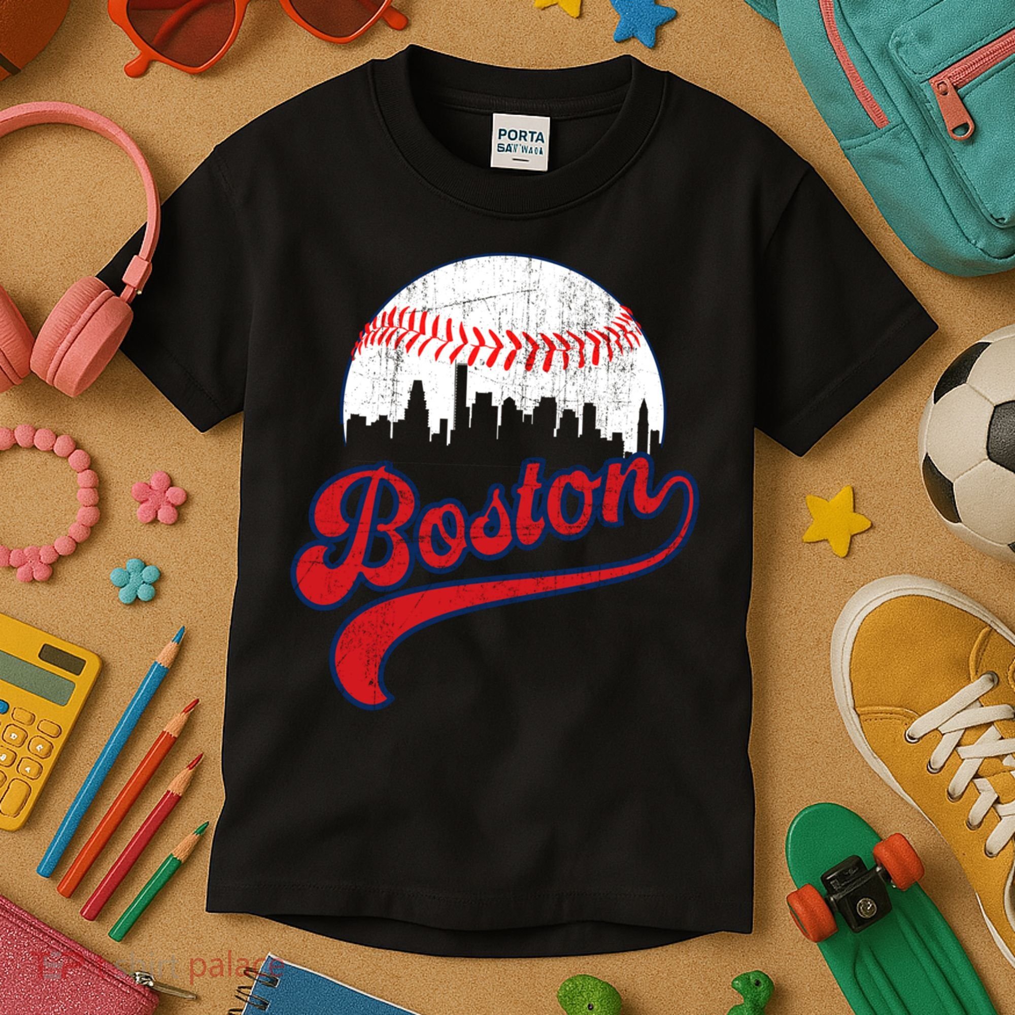Retro Skyline Boston Baseball Meaningful Gift Kids T-Shirt