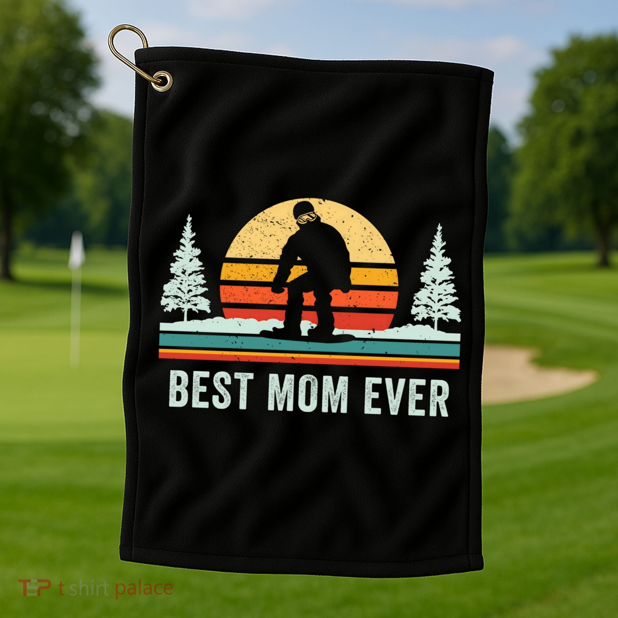 Retro Snowboarding Best Mom Ever Snowboarder Mama Snowboard Gift Golf Towel