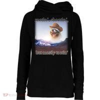 Rootin Shootin But Mostly Tootin Cowboy Raccoon Word Art Womens Funnel Neck Pullover Hood thumb 0