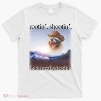 Rootin Shootin But Mostly Tootin Cowboy Raccoon Word Art T-Shirt thumb 0