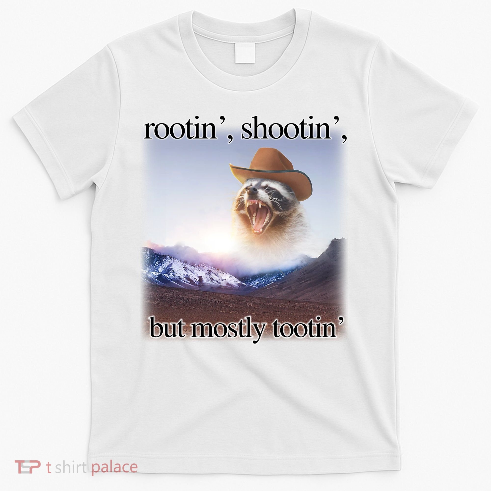 Rootin Shootin But Mostly Tootin Cowboy Raccoon Word Art T-Shirt