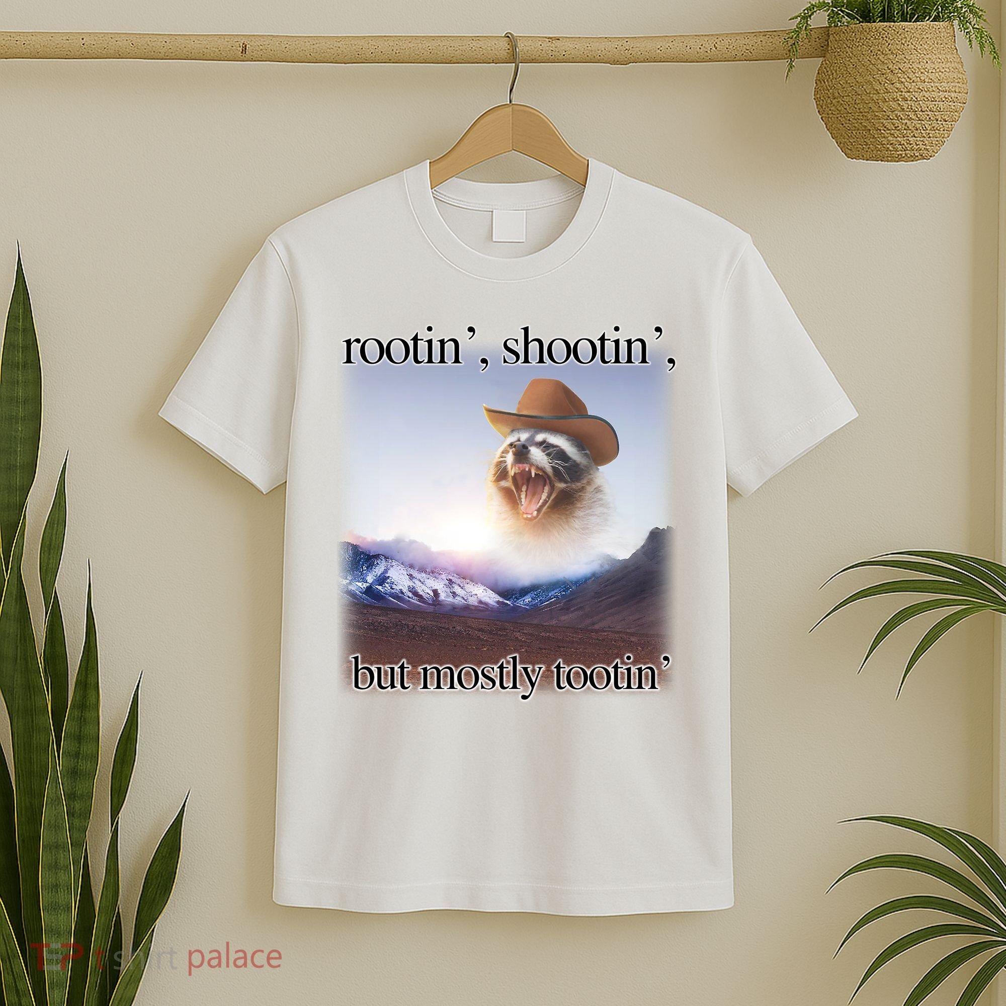 Rootin Shootin But Mostly Tootin Cowboy Raccoon Word Art T-Shirt