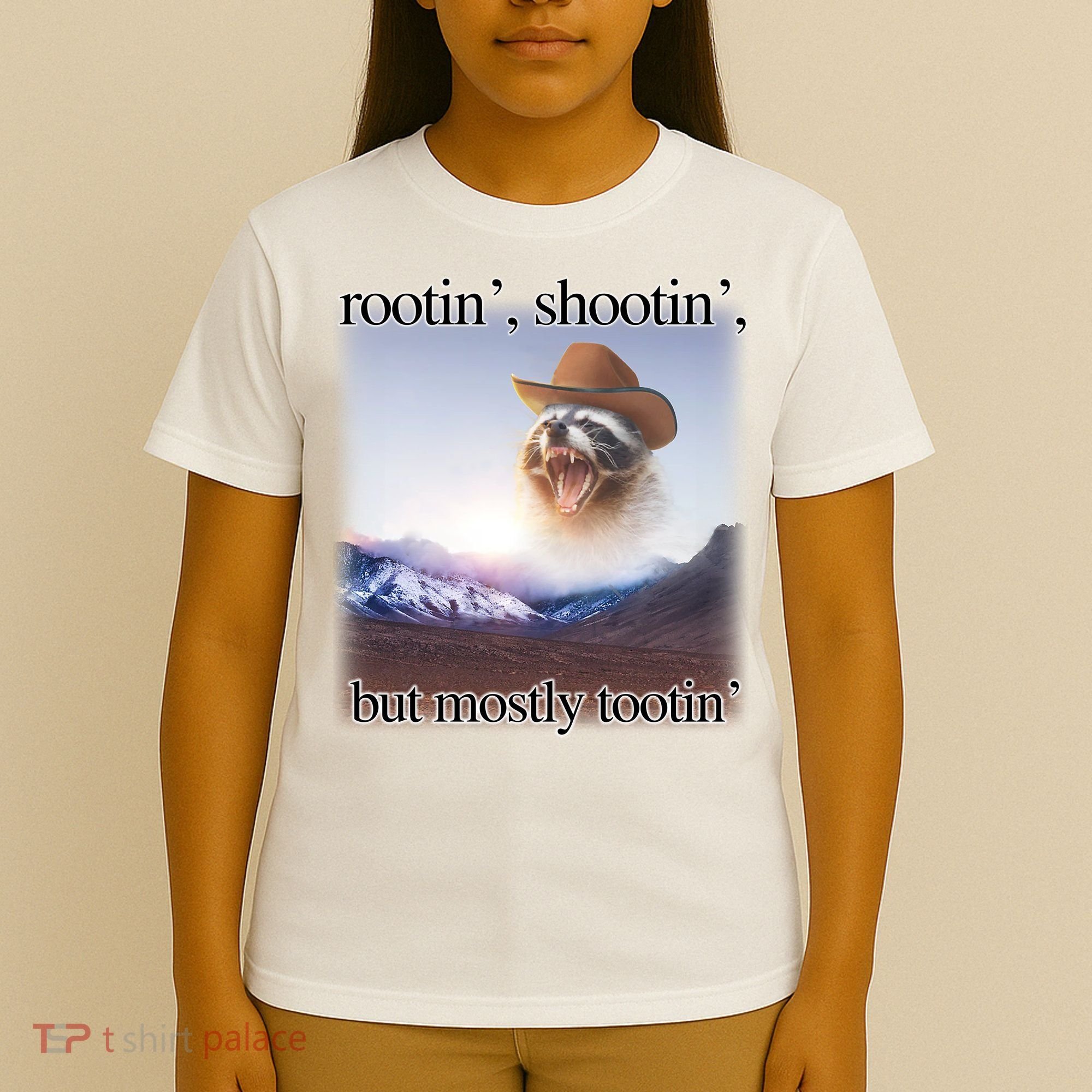 Rootin Shootin But Mostly Tootin Cowboy Raccoon Word Art T-Shirt