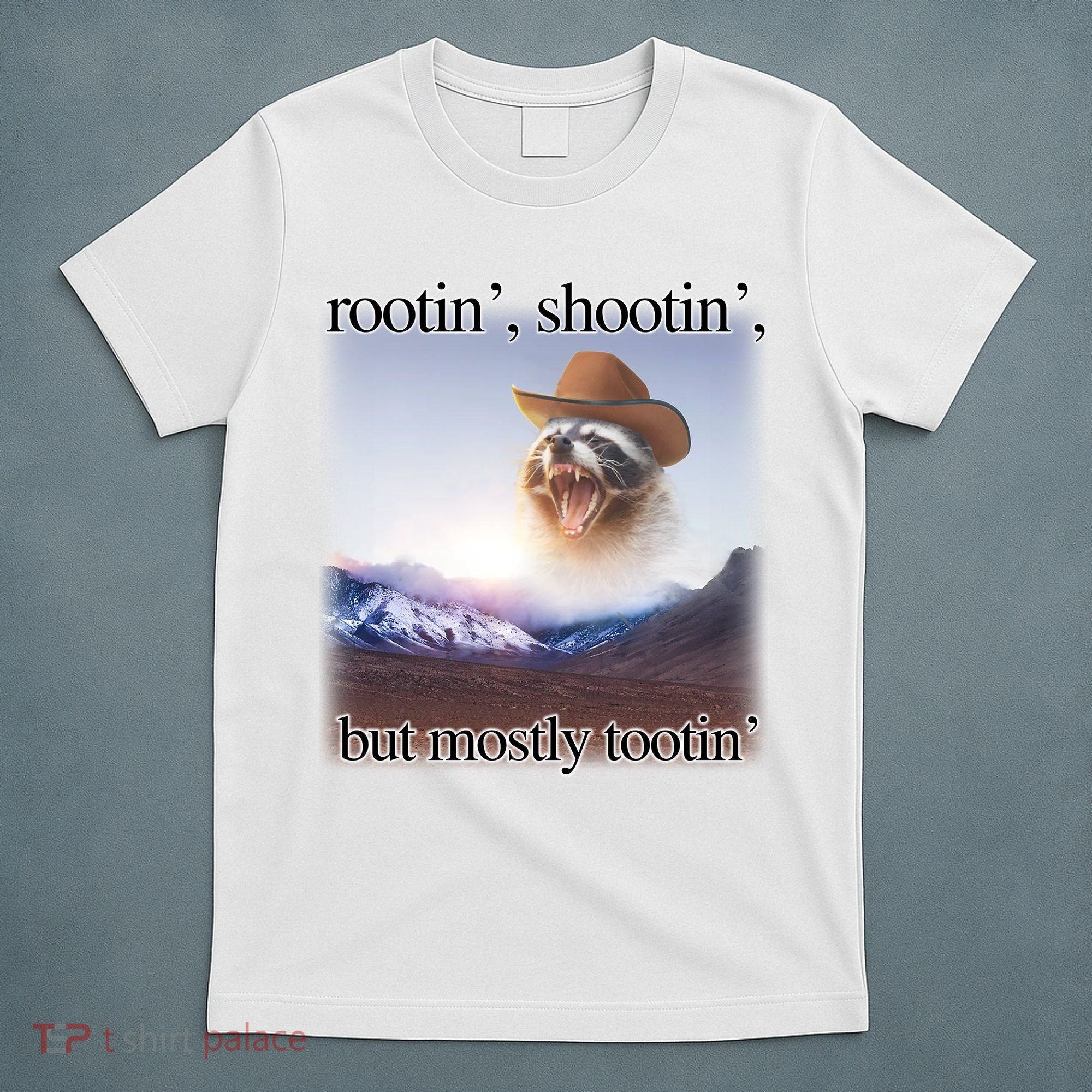 Rootin Shootin But Mostly Tootin Cowboy Raccoon Word Art T-Shirt
