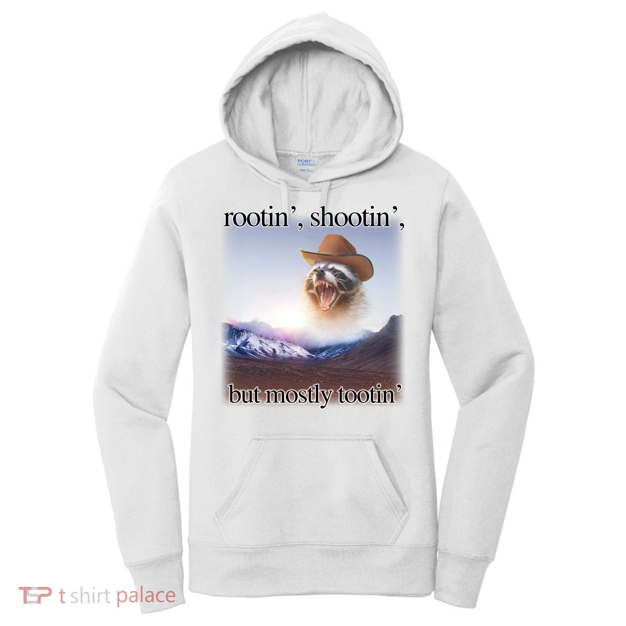 Rootin Shootin But Mostly Tootin Cowboy Raccoon Word Art Women's Hoodie