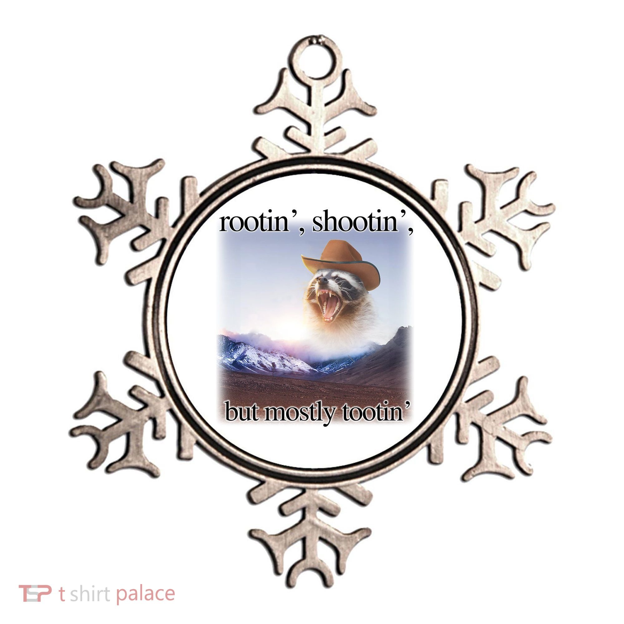 Rootin Shootin But Mostly Tootin Cowboy Raccoon Word Art Ornament