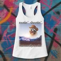Rootin Shootin But Mostly Tootin Cowboy Raccoon Word Art Women's Tank Top thumb 3