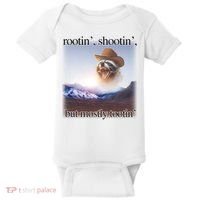 Rootin Shootin But Mostly Tootin Cowboy Raccoon Word Art Baby Bodysuit thumb 0