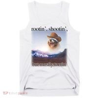 Rootin Shootin But Mostly Tootin Cowboy Raccoon Word Art Tank Top thumb 0