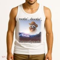 Rootin Shootin But Mostly Tootin Cowboy Raccoon Word Art Tank Top thumb 3