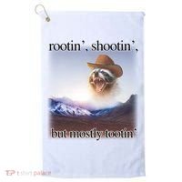 Rootin Shootin But Mostly Tootin Cowboy Raccoon Word Art Golf Towel thumb 0