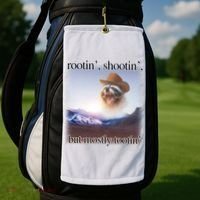 Rootin Shootin But Mostly Tootin Cowboy Raccoon Word Art Golf Towel thumb 2