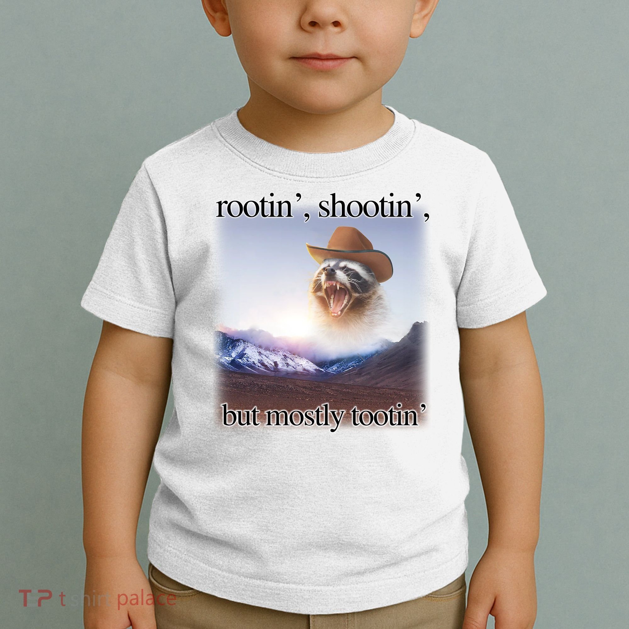 Rootin Shootin But Mostly Tootin Cowboy Raccoon Word Art Toddler T-Shirt