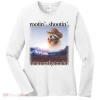 Rootin Shootin But Mostly Tootin Cowboy Raccoon Word Art Women's Long Sleeve Shirt thumb 0