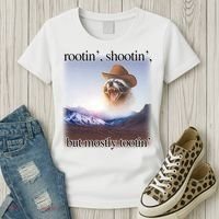 Rootin Shootin But Mostly Tootin Cowboy Raccoon Word Art Women's T-Shirt thumb 3