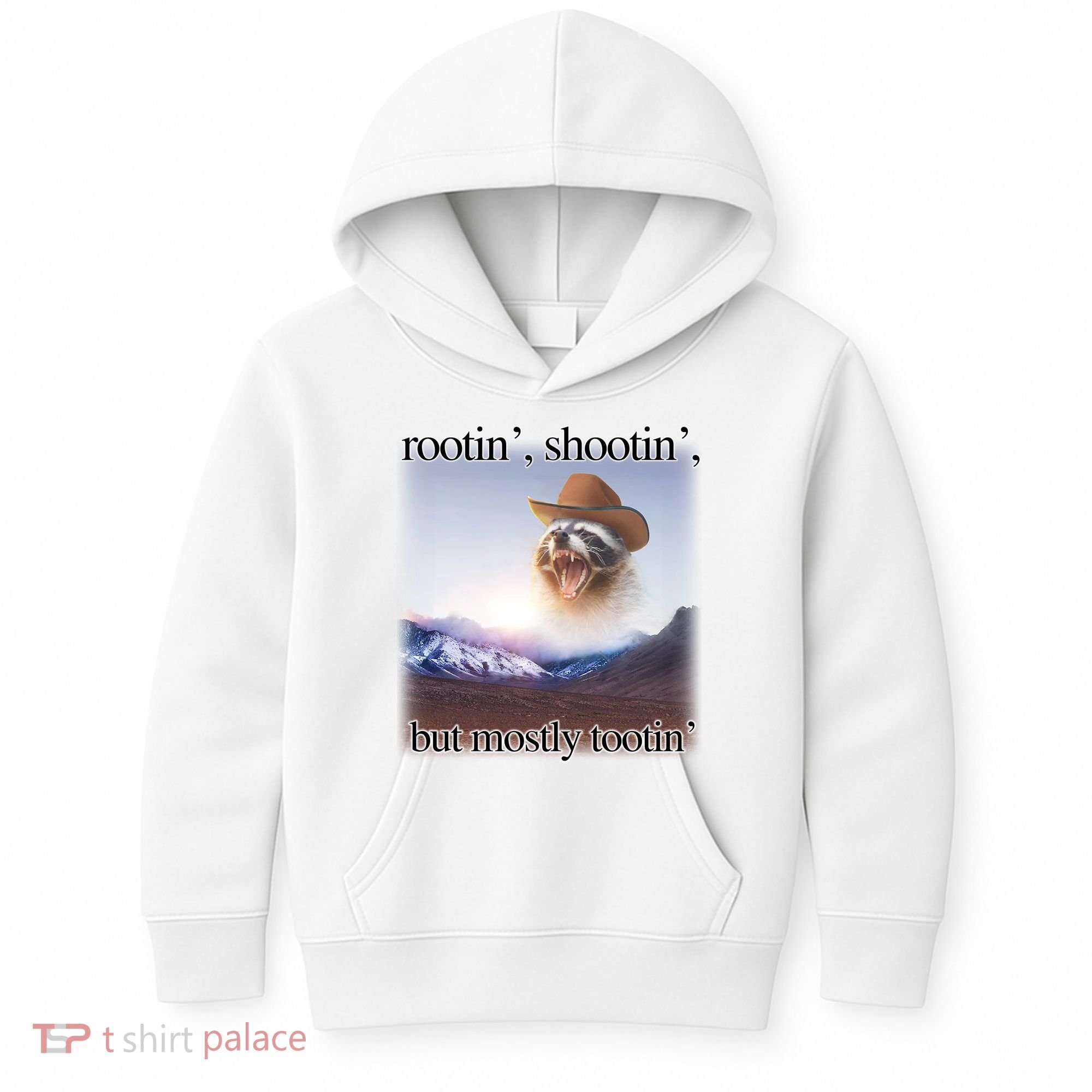 Rootin Shootin But Mostly Tootin Cowboy Raccoon Word Art Kids Hoodie