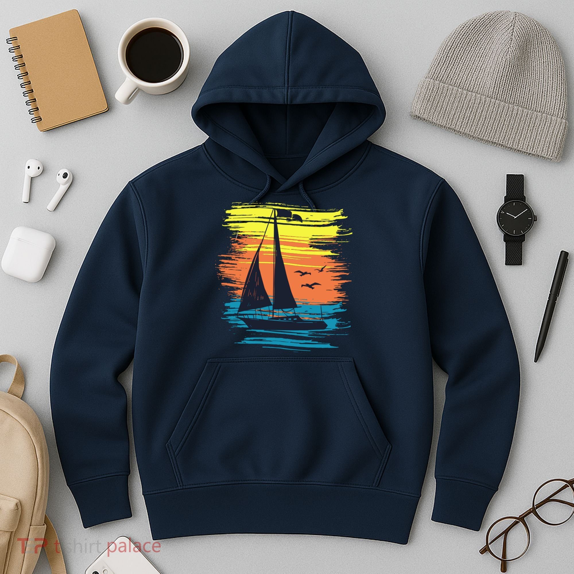 Retro Sail Boat Sailing Graphic Hoodie