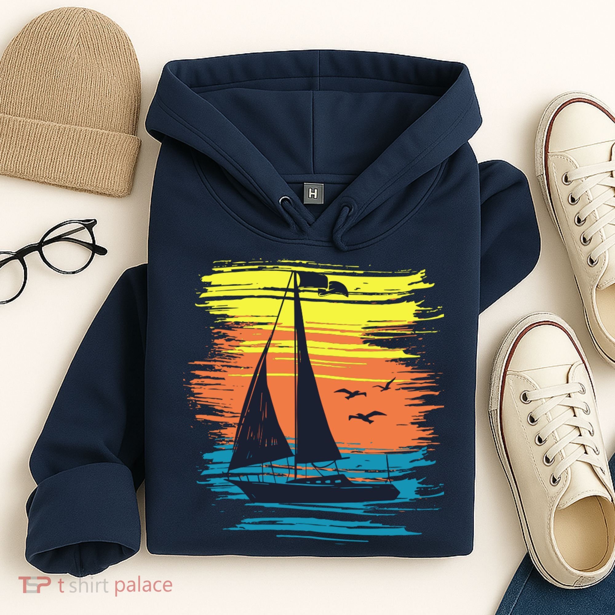 Retro Sail Boat Sailing Graphic Hoodie