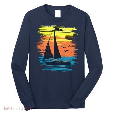 Retro Sail Boat Sailing Graphic Long Sleeve Shirt