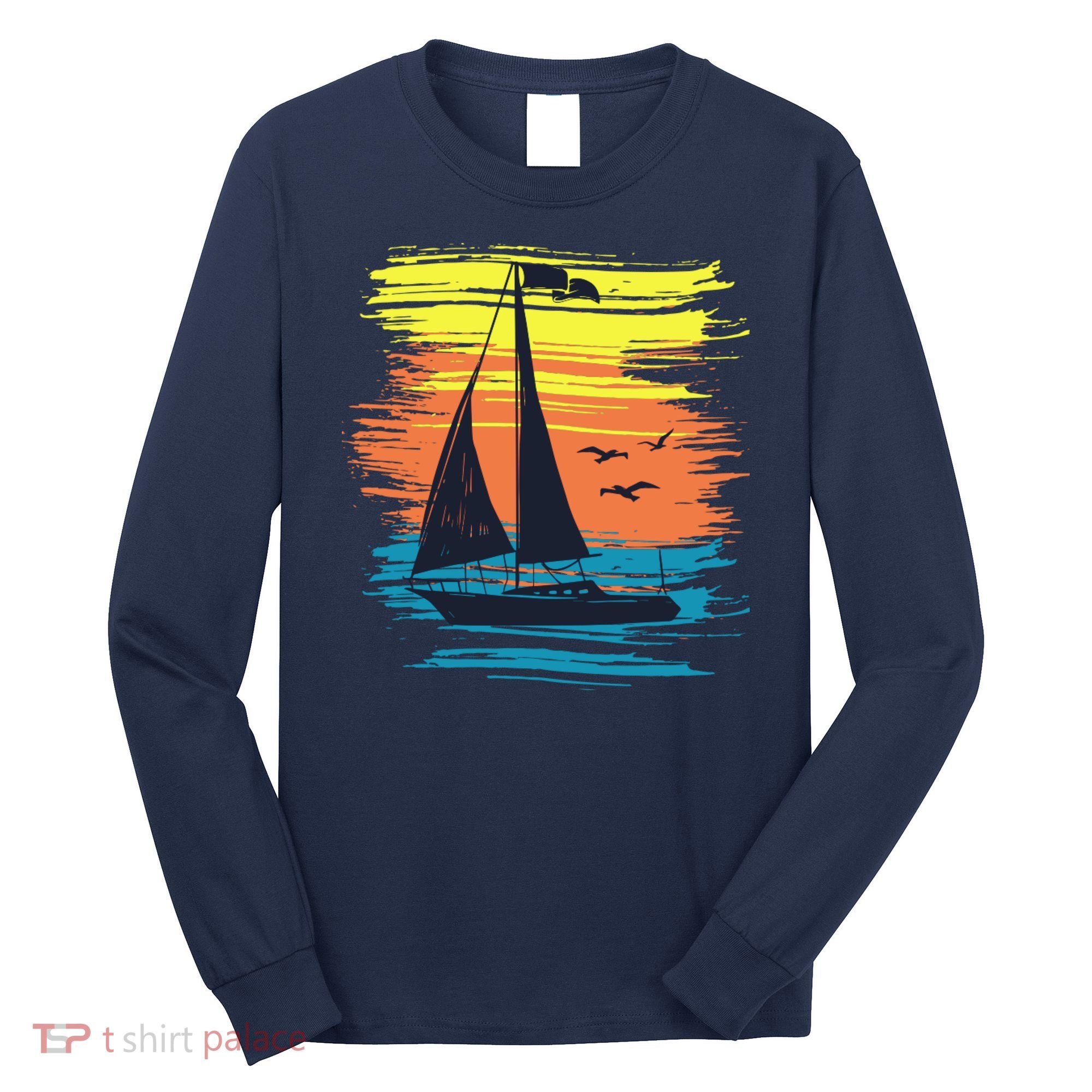 Retro Sail Boat Sailing Graphic Long Sleeve Shirt
