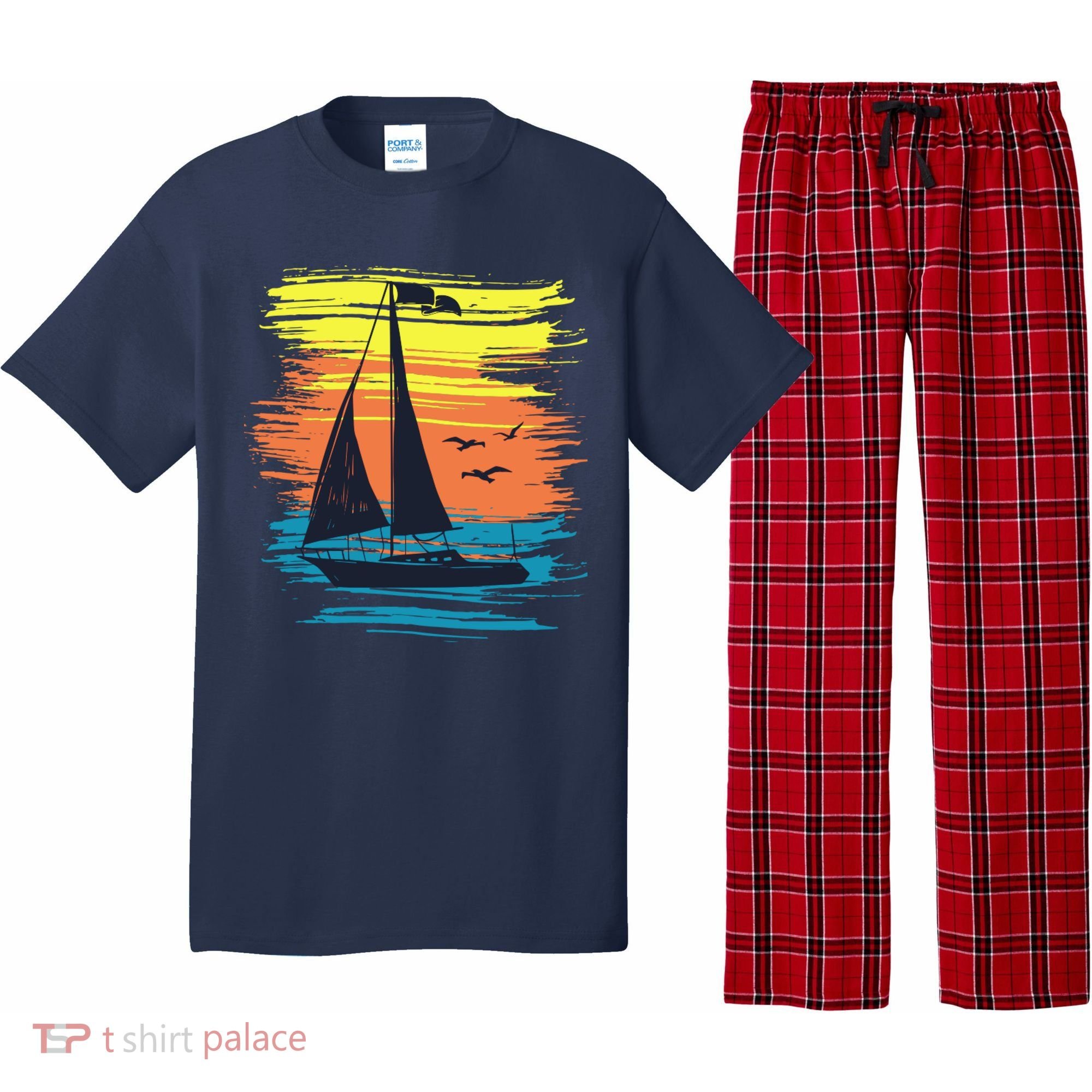 Retro Sail Boat Sailing Graphic Pajama Set