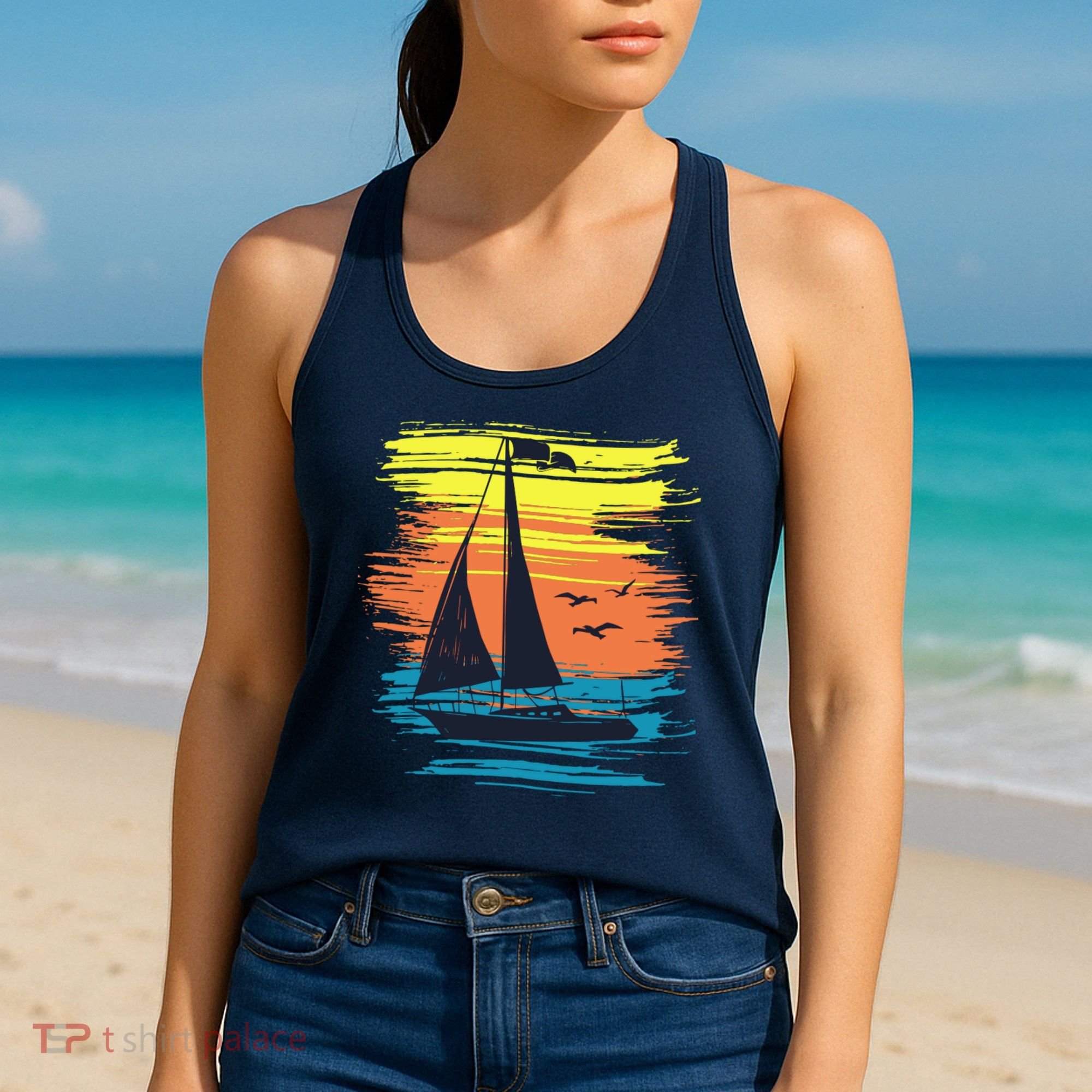 Retro Sail Boat Sailing Graphic Women's Tank Top