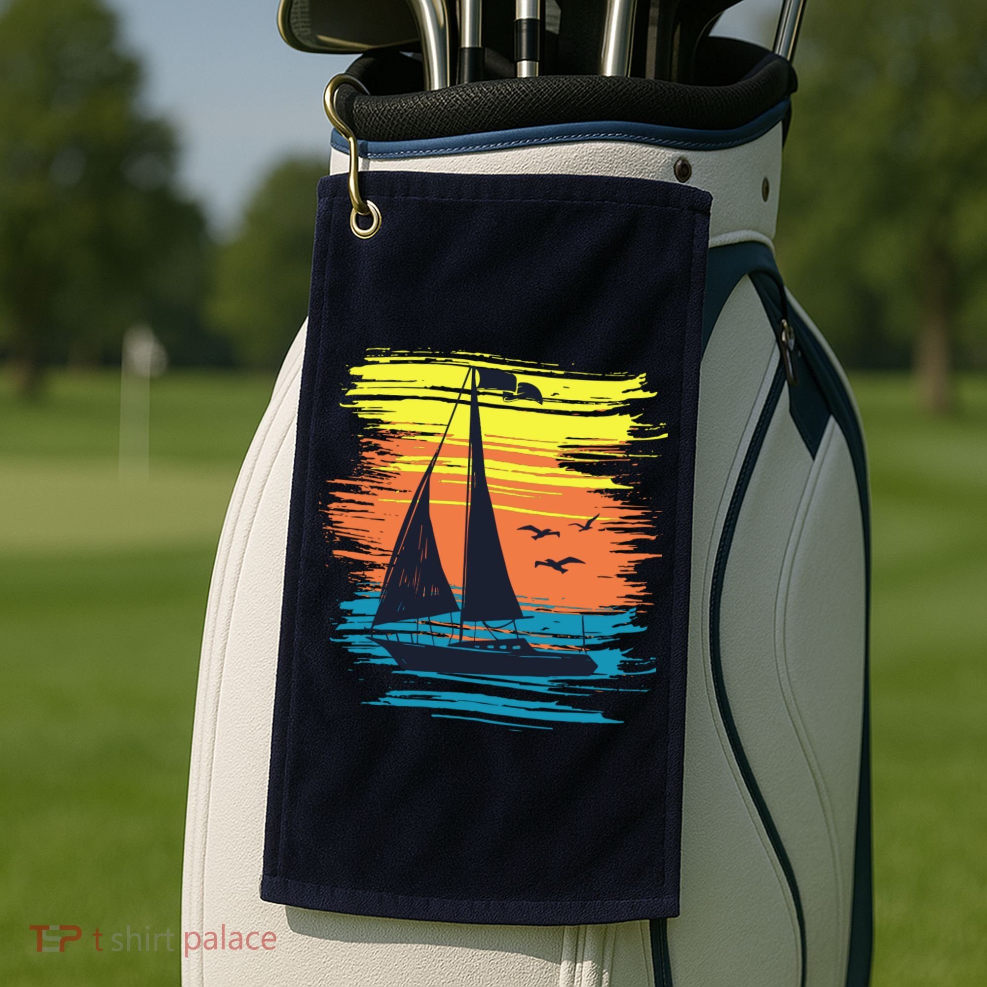 Retro Sail Boat Sailing Graphic Golf Towel