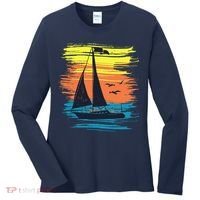 Retro Sail Boat Sailing Graphic Women's Long Sleeve Shirt thumb 0