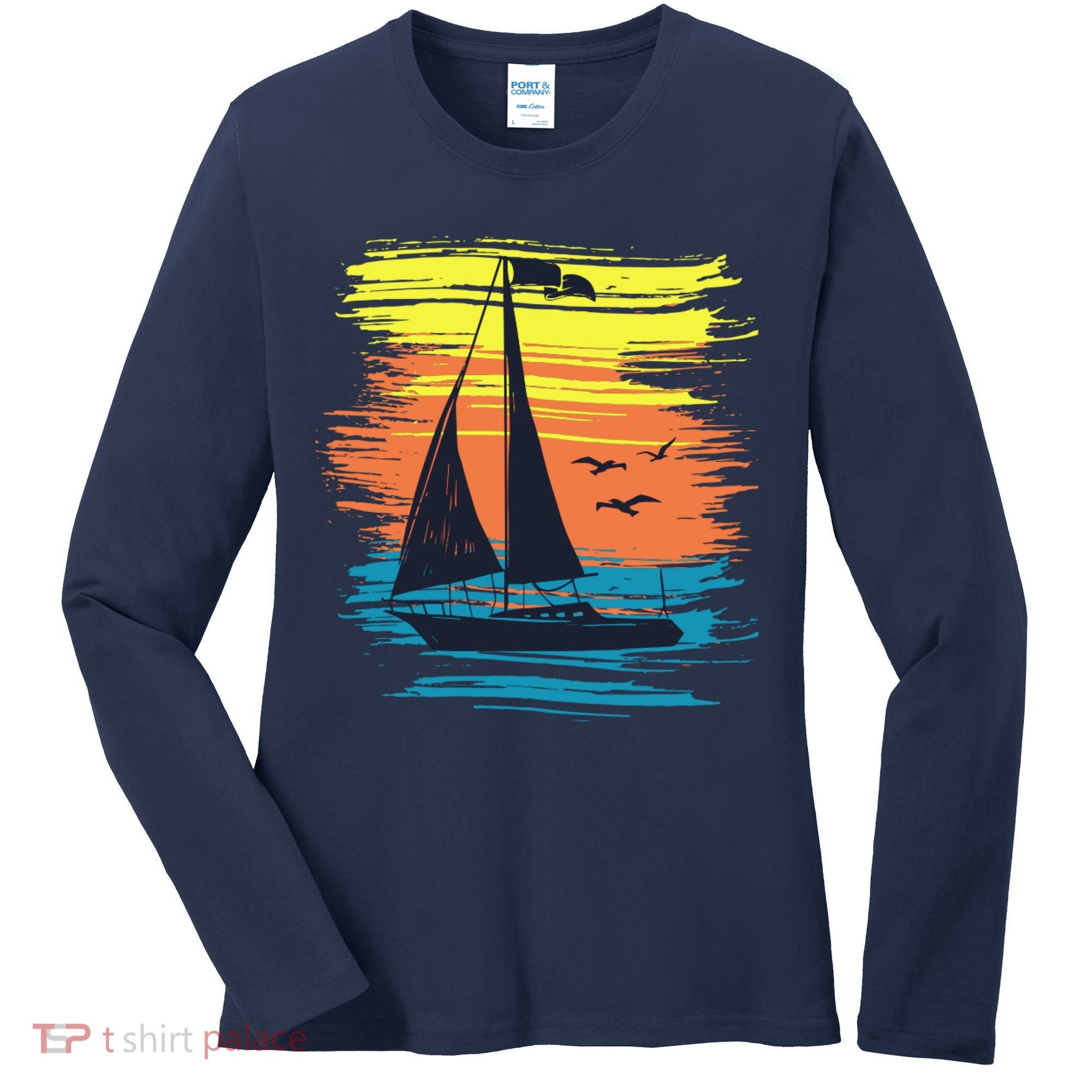 Retro Sail Boat Sailing Graphic Women's Long Sleeve Shirt