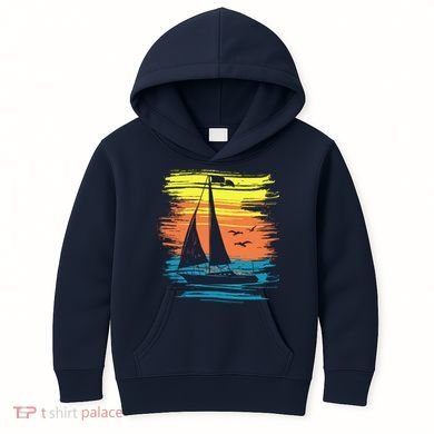 Retro Sail Boat Sailing Graphic Kids Hoodie