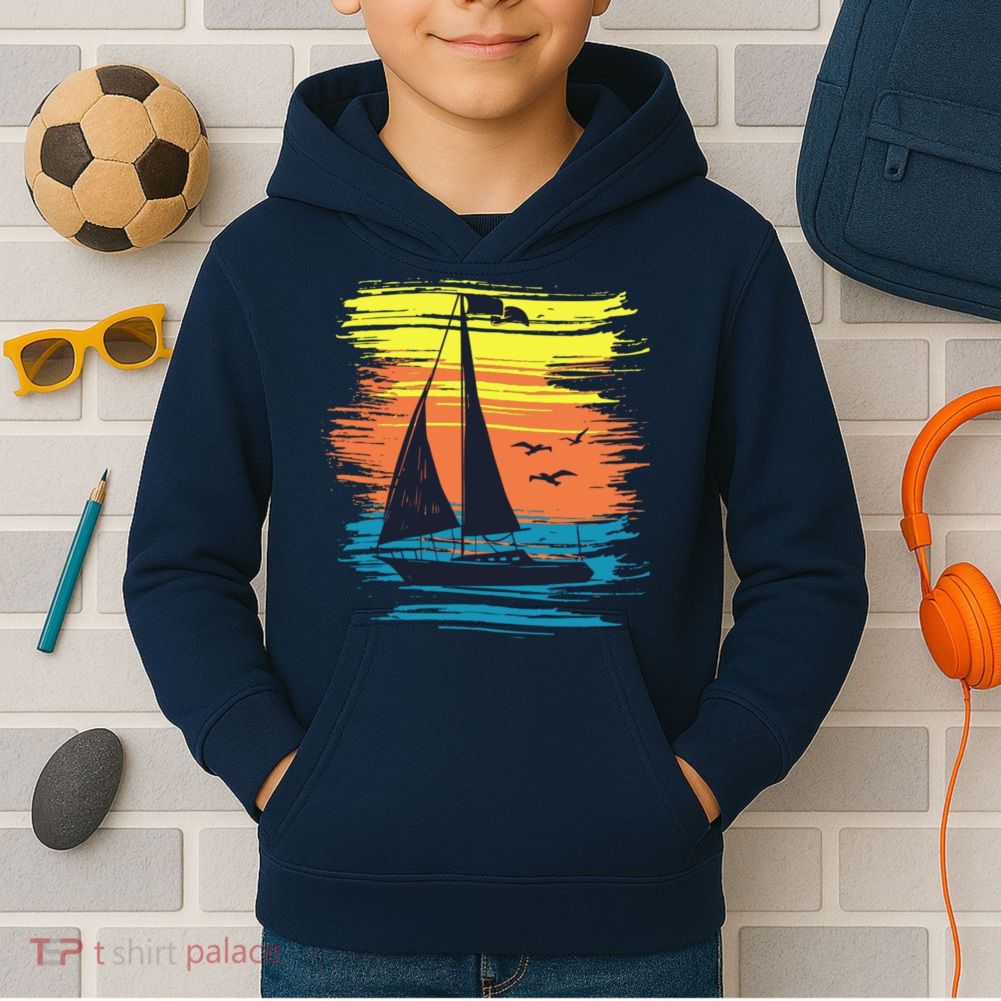 Retro Sail Boat Sailing Graphic Kids Hoodie