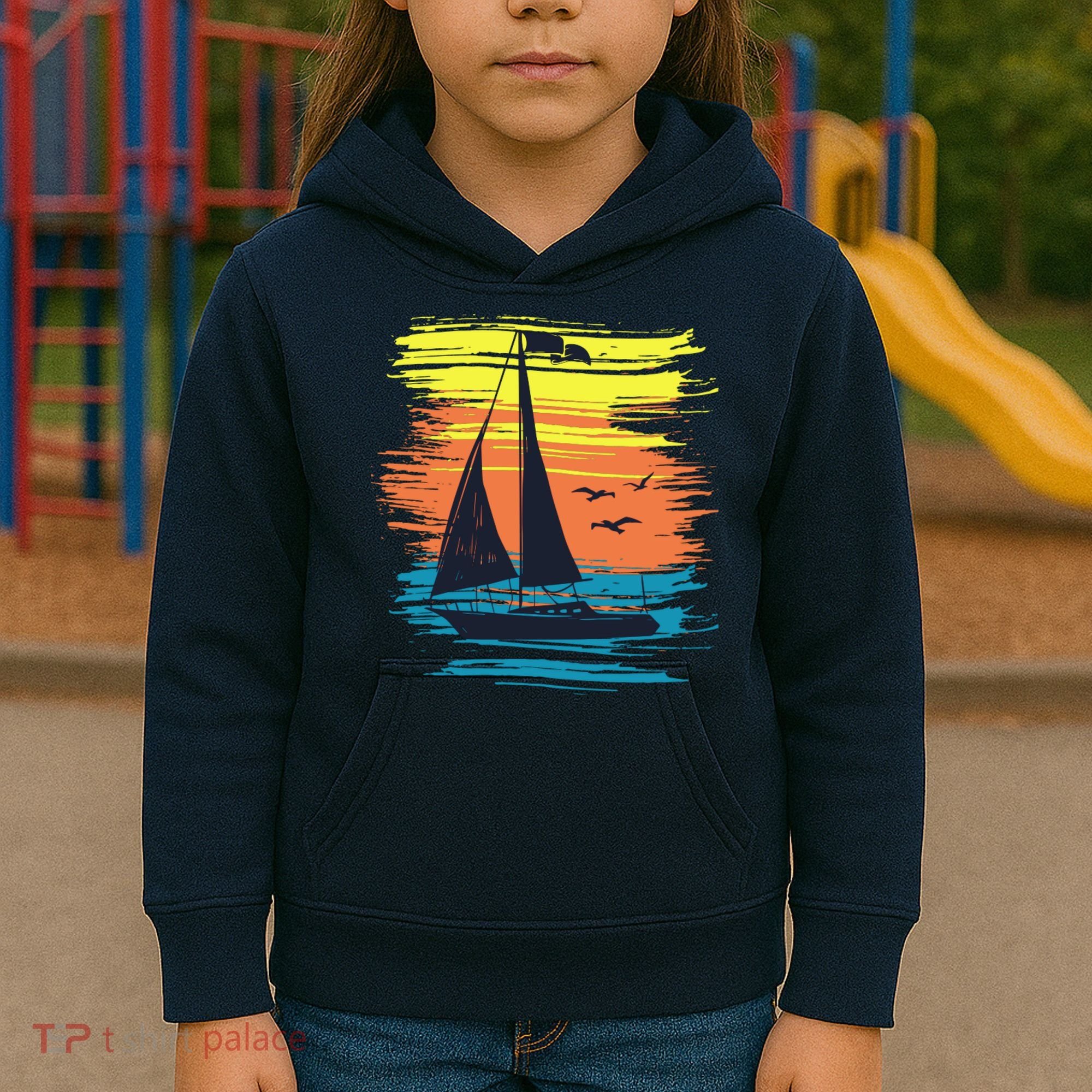 Retro Sail Boat Sailing Graphic Kids Hoodie