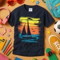 Retro Sail Boat Sailing Graphic Kids T-Shirt thumb 3