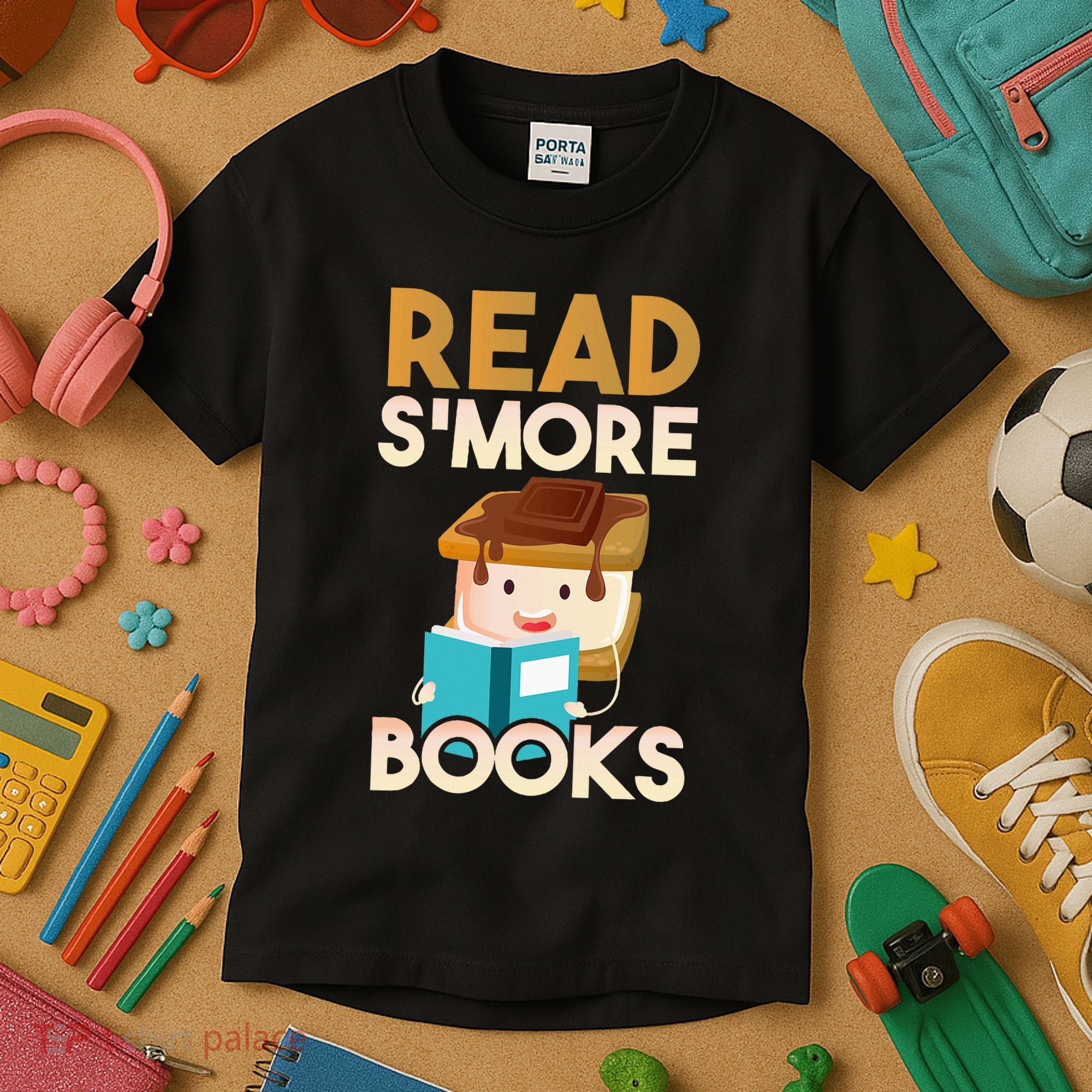 Read SMore Books Camping Bookworm Boy Cute Librarian Kids T-Shirt
